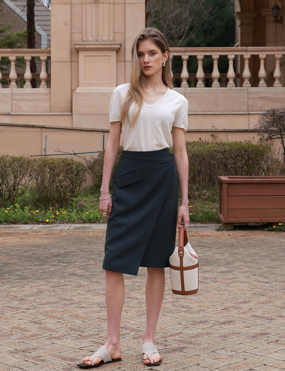 Midi Wrap Skirt (Khaki Grey)